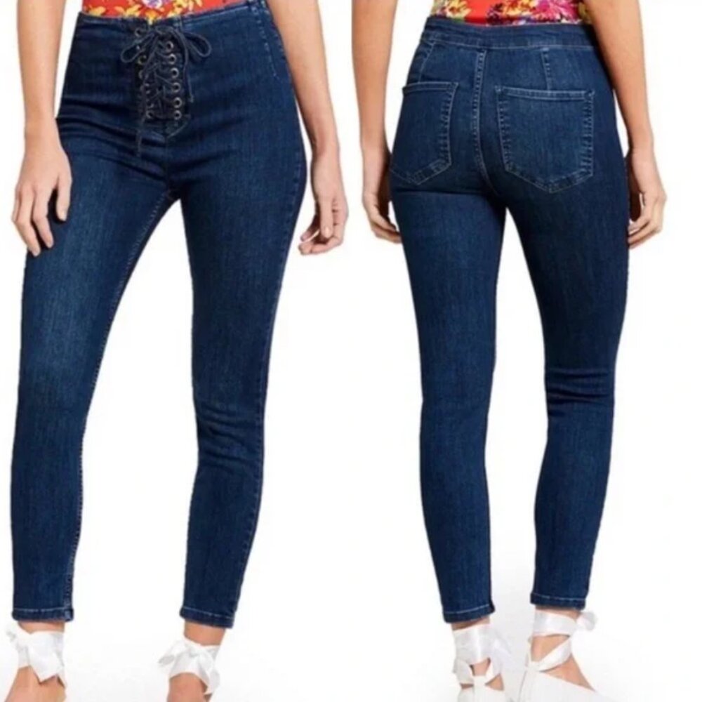 Free People High Rise Lace Up Skinny Jean size 25
